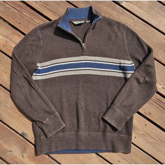 Eddie Bauer Mock Neck Knit Sweater 100% Cotton Pullover Brown Men's Sz Large Y2K - Picture 1 of 7